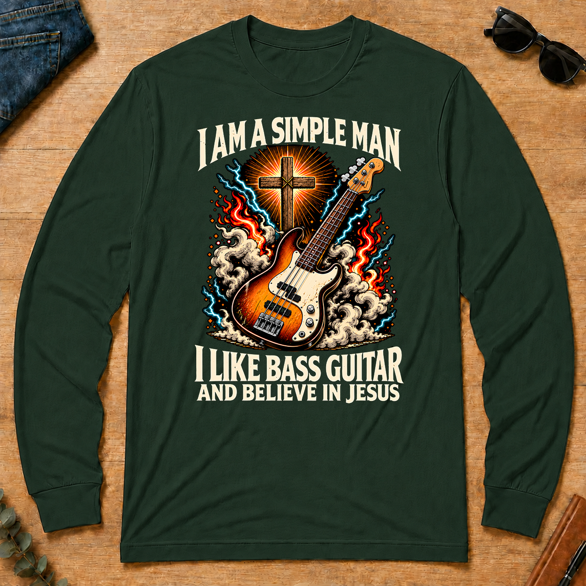 I Like Bass Guitar & Believe In Jesus - forest-green - LST2D-ForestGreen