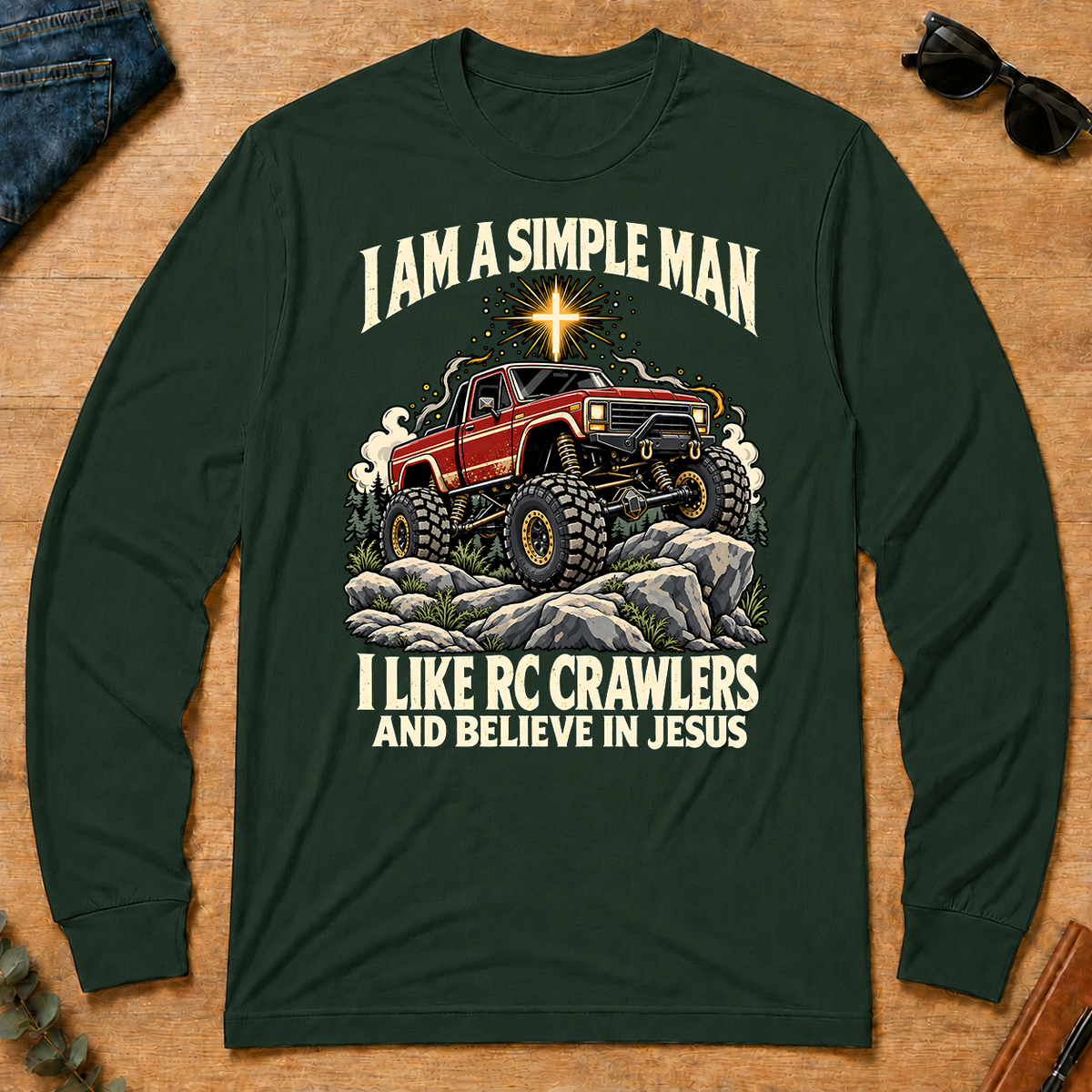 I Like RC Crawlers & Believe In Jesus - forest-green - LST2D-ForestGreen