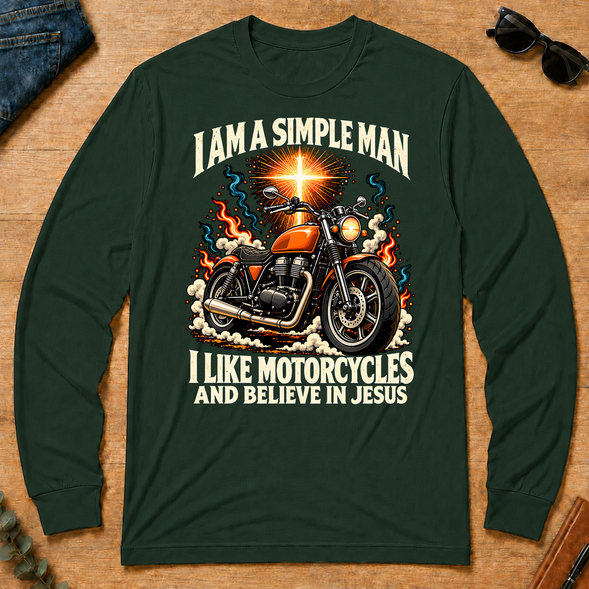 I Like Motorcycles & Believe In Jesus - forest-green - LST2D-ForestGreen