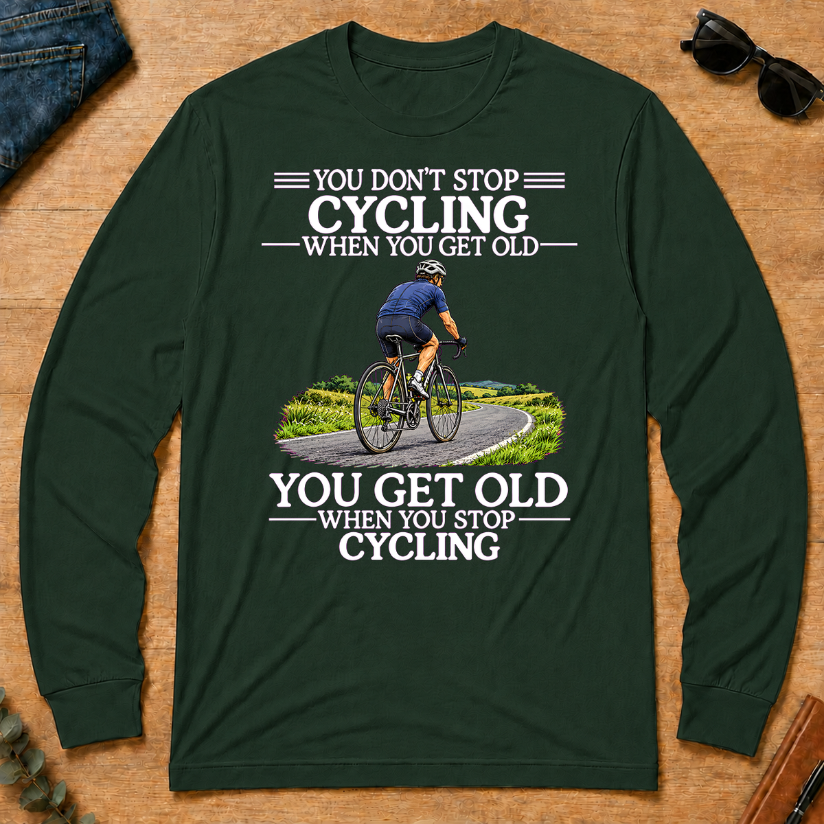 Old Man Don't Stop Cycling - forest-green - LST2D-ForestGreen