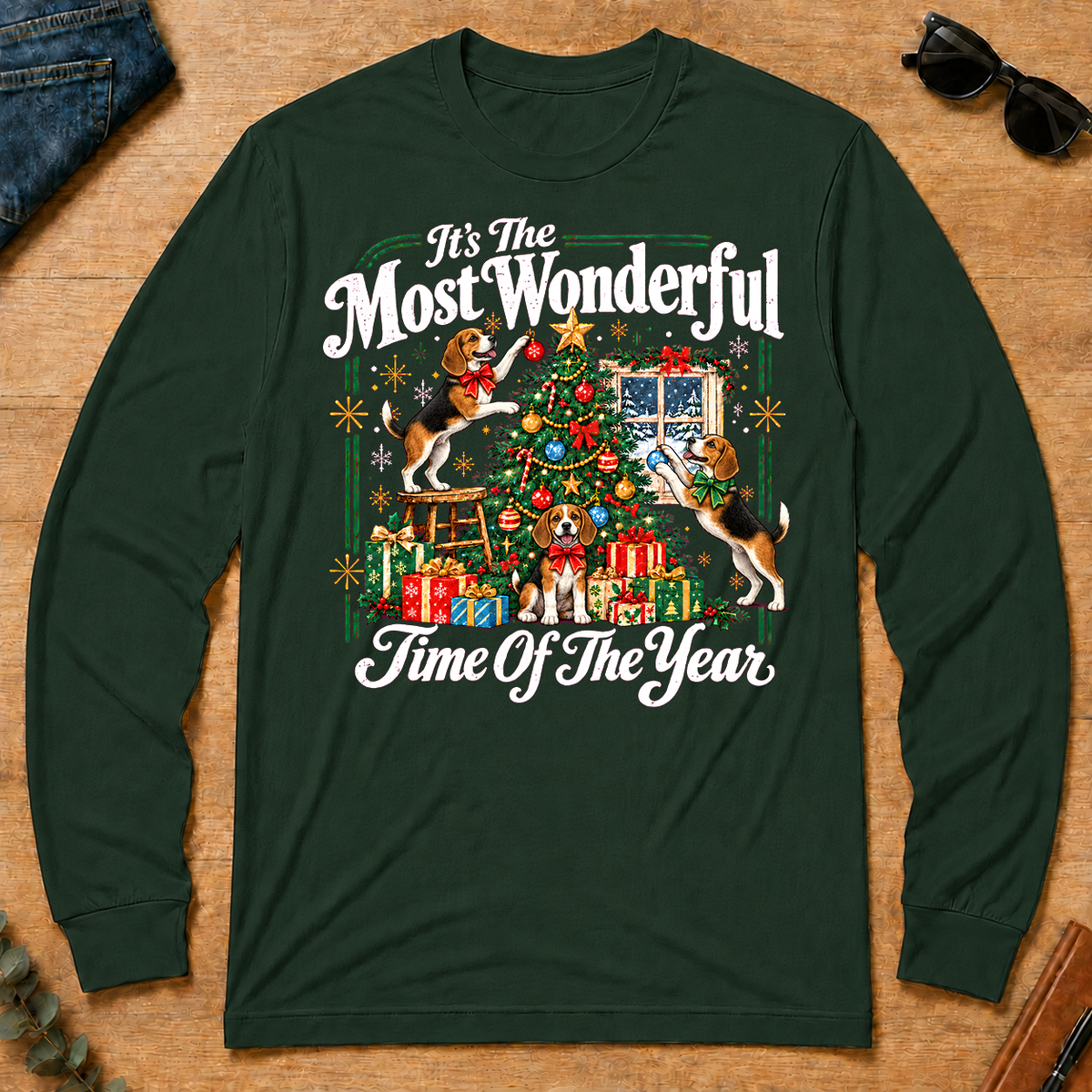 Wonderful Christmas Beagle - forest-green - LST2D-ForestGreen