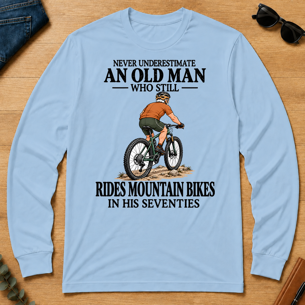 An Old Man Still Rides Mountain Bikes In His Seventies - light-blue - LST2D-LightBlue