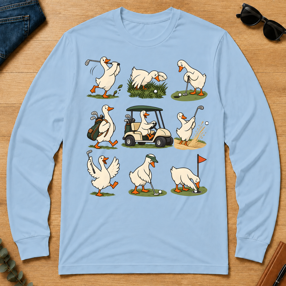 Funny Ducks Playing Golf - light-blue - LST2D-LightBlue