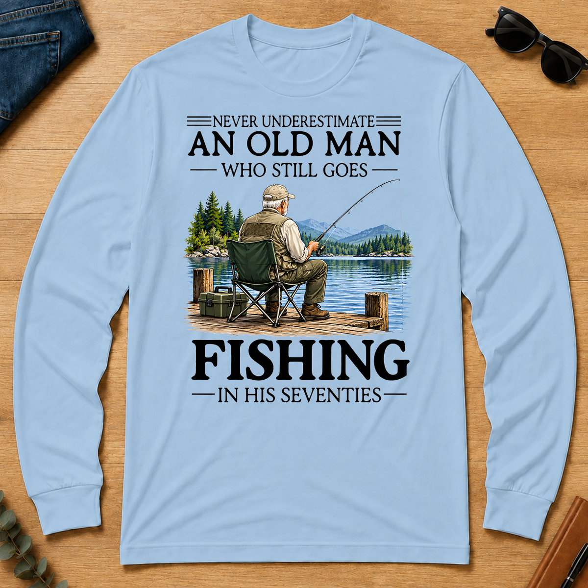 An Old Man Who Still Goes Fishing In His Seventies - light-blue - LST2D-LightBlue