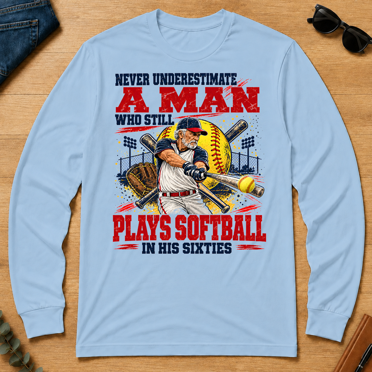 A Man Still Plays Softball In His 80s - light-blue - LST2D-LightBlue