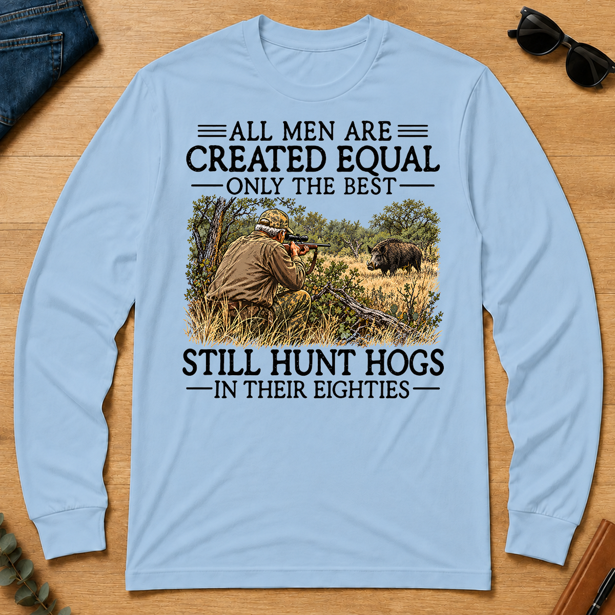 All Men Are Created Equal Hog Hunting 80s - light-blue - LST2D-LightBlue