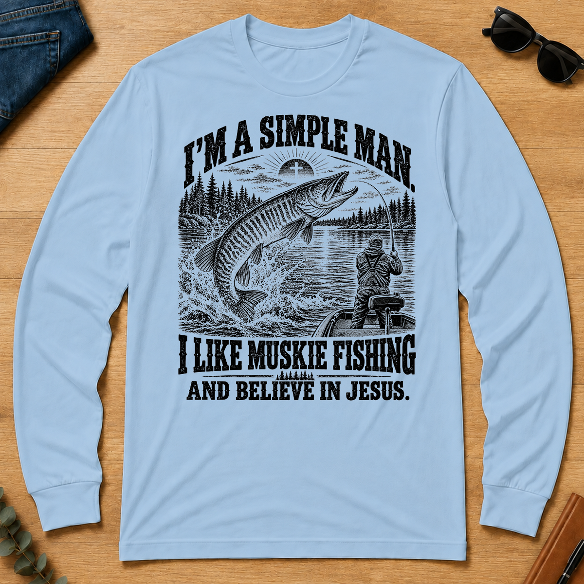 I like Muskie Fishing Believe In Jesus - light-blue - LST2D-LightBlue