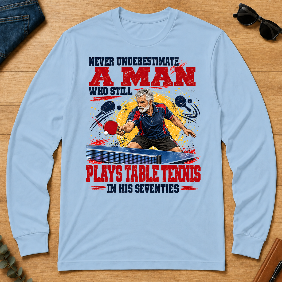 A Man Still Plays Table Tennis In His 70s - light-blue - LST2D-LightBlue