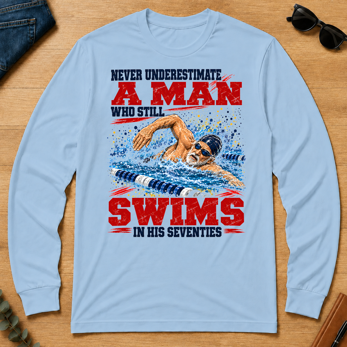 A Man Still Swims In His 70s - light-blue - LST2D-LightBlue