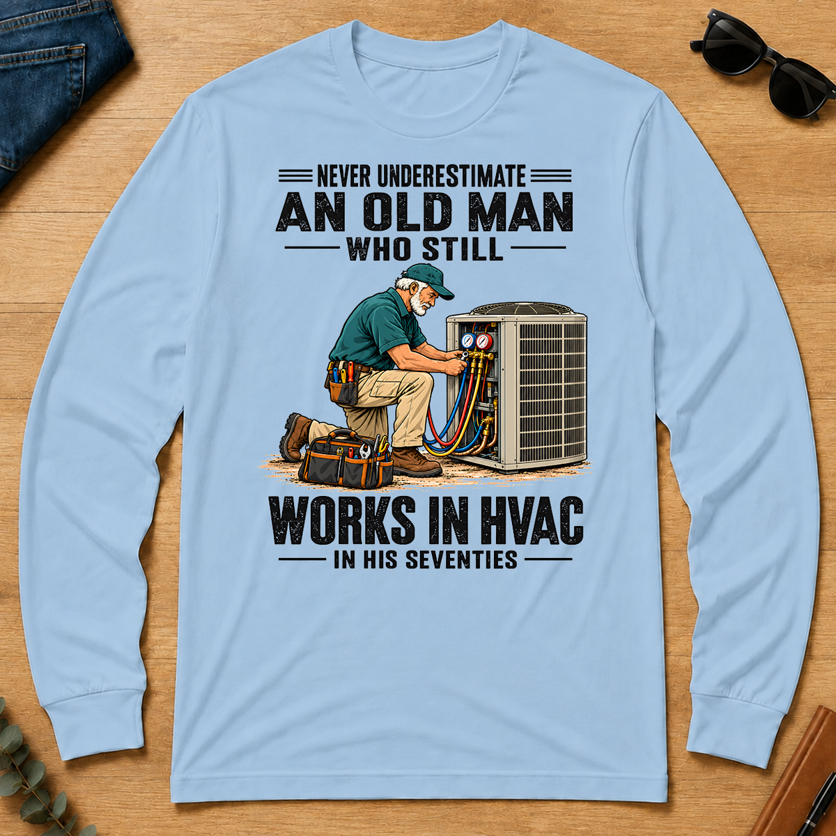 An Old Man Still Works In HVAC In His 70s - light-blue - LST2D-LightBlue