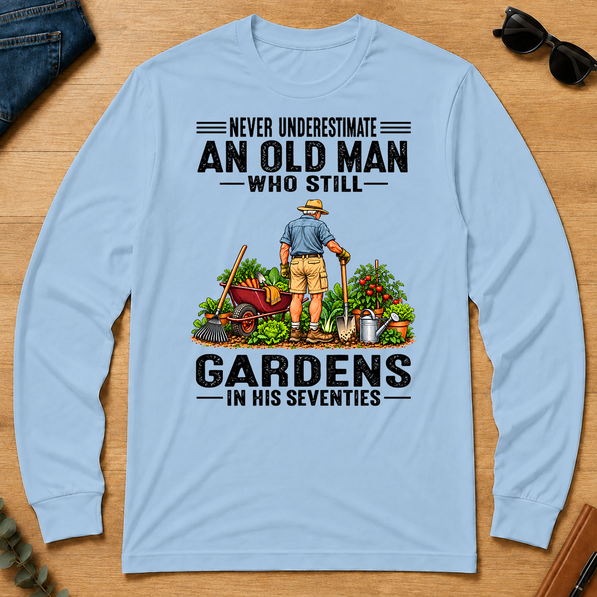 An Old Man Still Gardens In His 70s - light-blue - LST2D-LightBlue