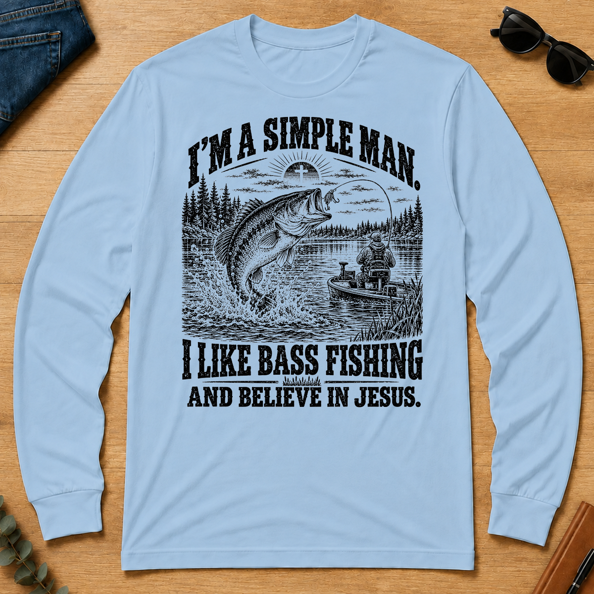 I like Bass Fishing Believe In Jesus - light-blue - LST2D-LightBlue