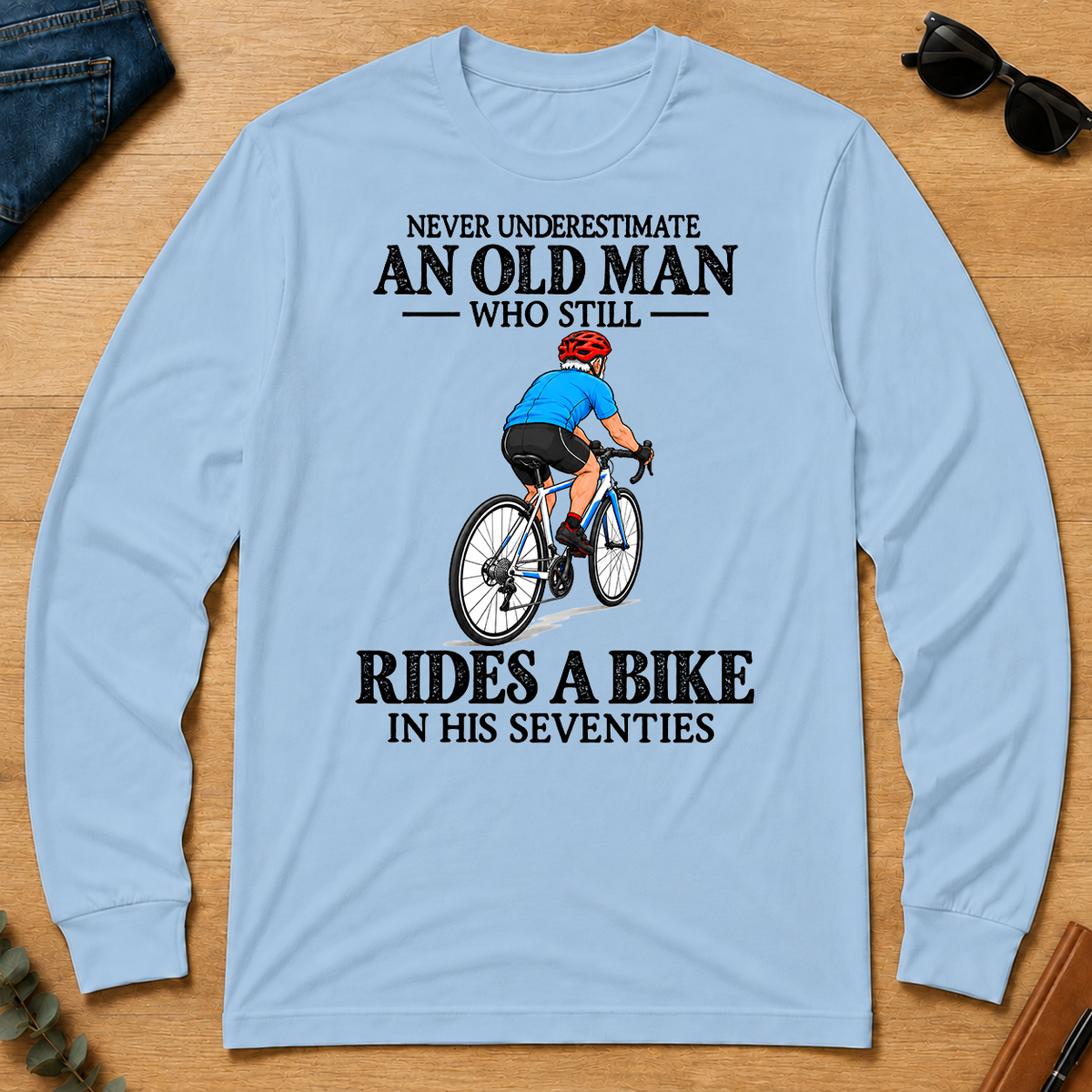 An Old Man Still Rides A Bike In His Seventies - light-blue - LST2D-LightBlue