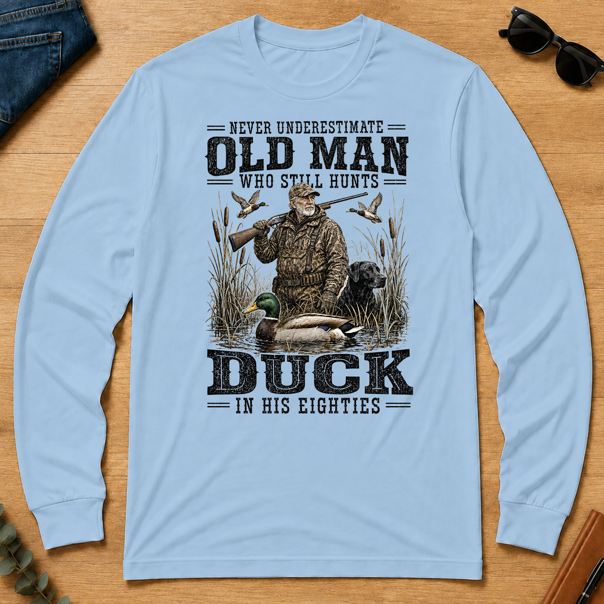 Old Man Hunting Duck In His Eighties - light-blue - LST2D-LightBlue