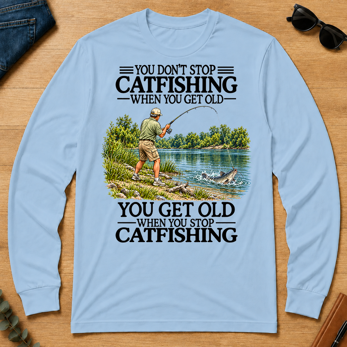 Don't Stop Cat Fishing Vintage - light-blue - LST2D-LightBlue