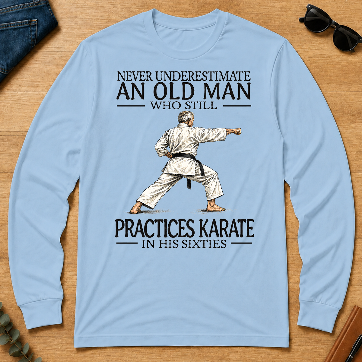 An Old Man Who Still Pratices Karate In His Sixties - light-blue - LST2D-LightBlue