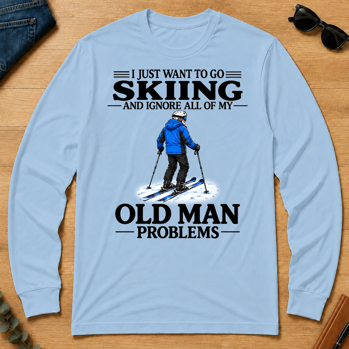 I Just Want To Go Skiing Vintage - light-blue - LST2D-LightBlue