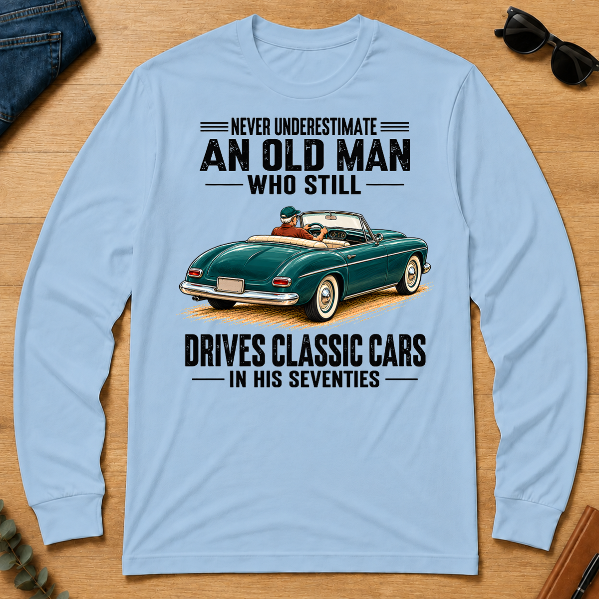 An Old Man Still Drives Classic Cars In His 70s - light-blue - LST2D-LightBlue