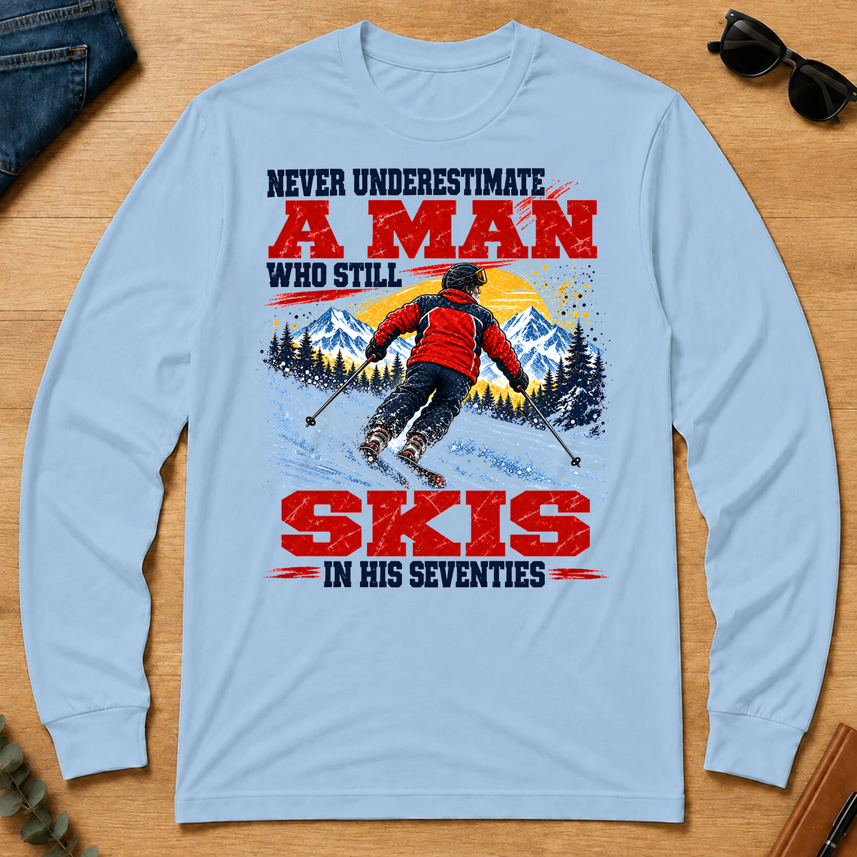 A Man Still Skis In His 70s - light-blue - LST2D-LightBlue