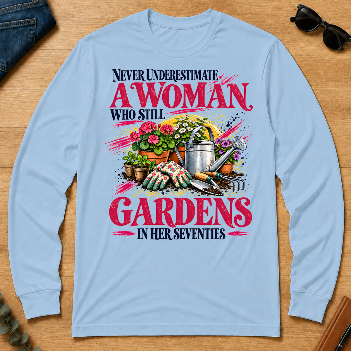 A Woman Still Gardens In Her Seventies - light-blue - LST2D-LightBlue