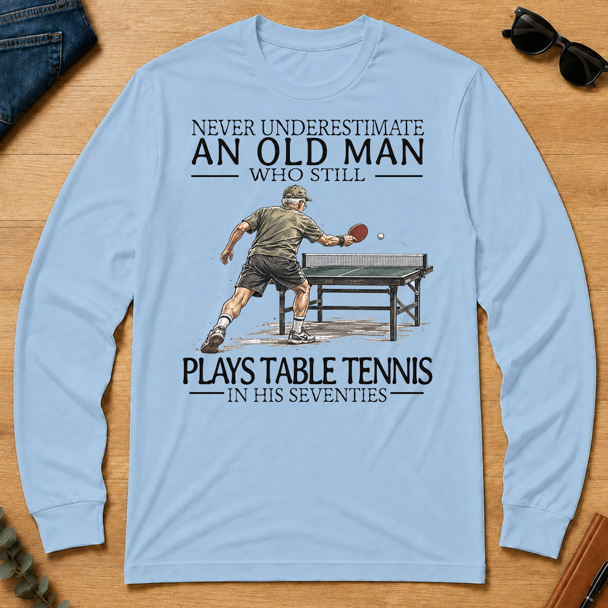 An Old Man Who Still Plays Table Tennis In His Seventies - light-blue - LST2D-LightBlue