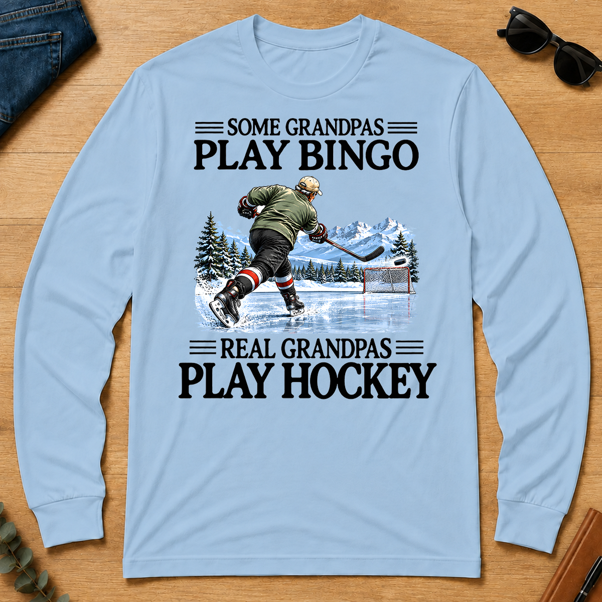 Some Grandpas Play Bingo Real Grandpas Play Hockey - light-blue - LST2D-LightBlue
