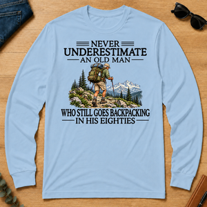 Never Underestimate An Old Man Backpacking 80s - light-blue - LST2D-LightBlue