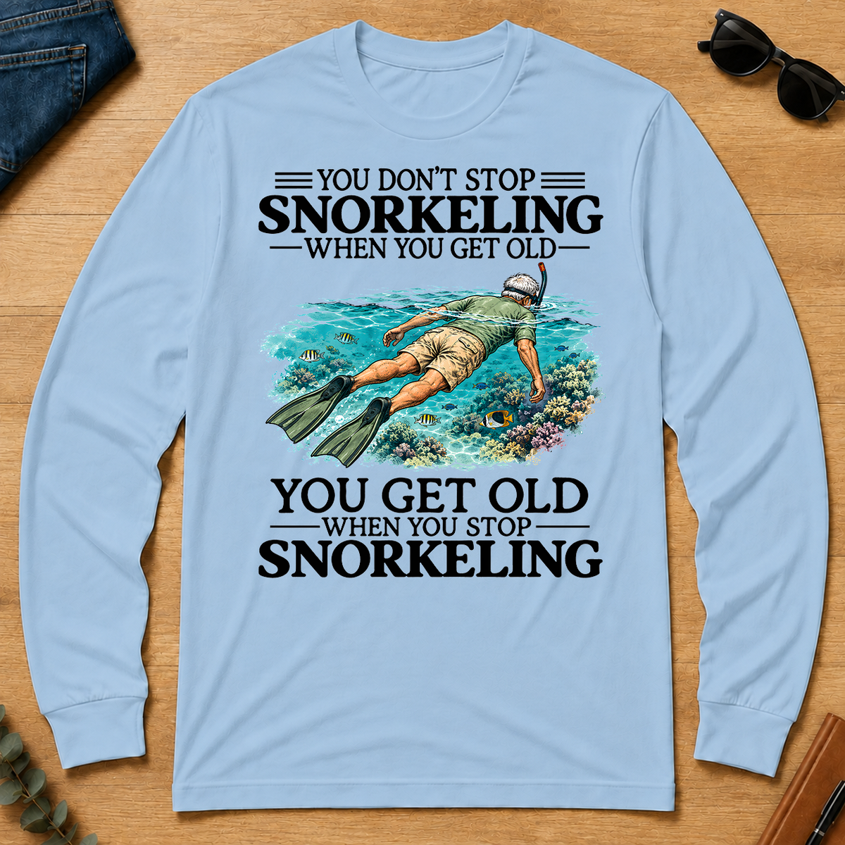 Don't Stop Snorkeling Vintage Art - light-blue - LST2D-LightBlue