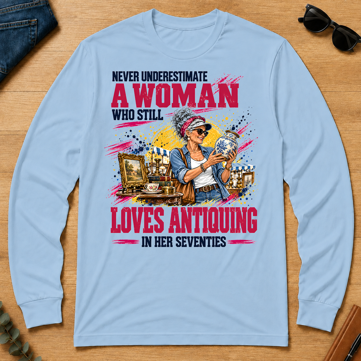 A Woman Still Loves Antiquing In Her 70s - light-blue - LST2D-LightBlue