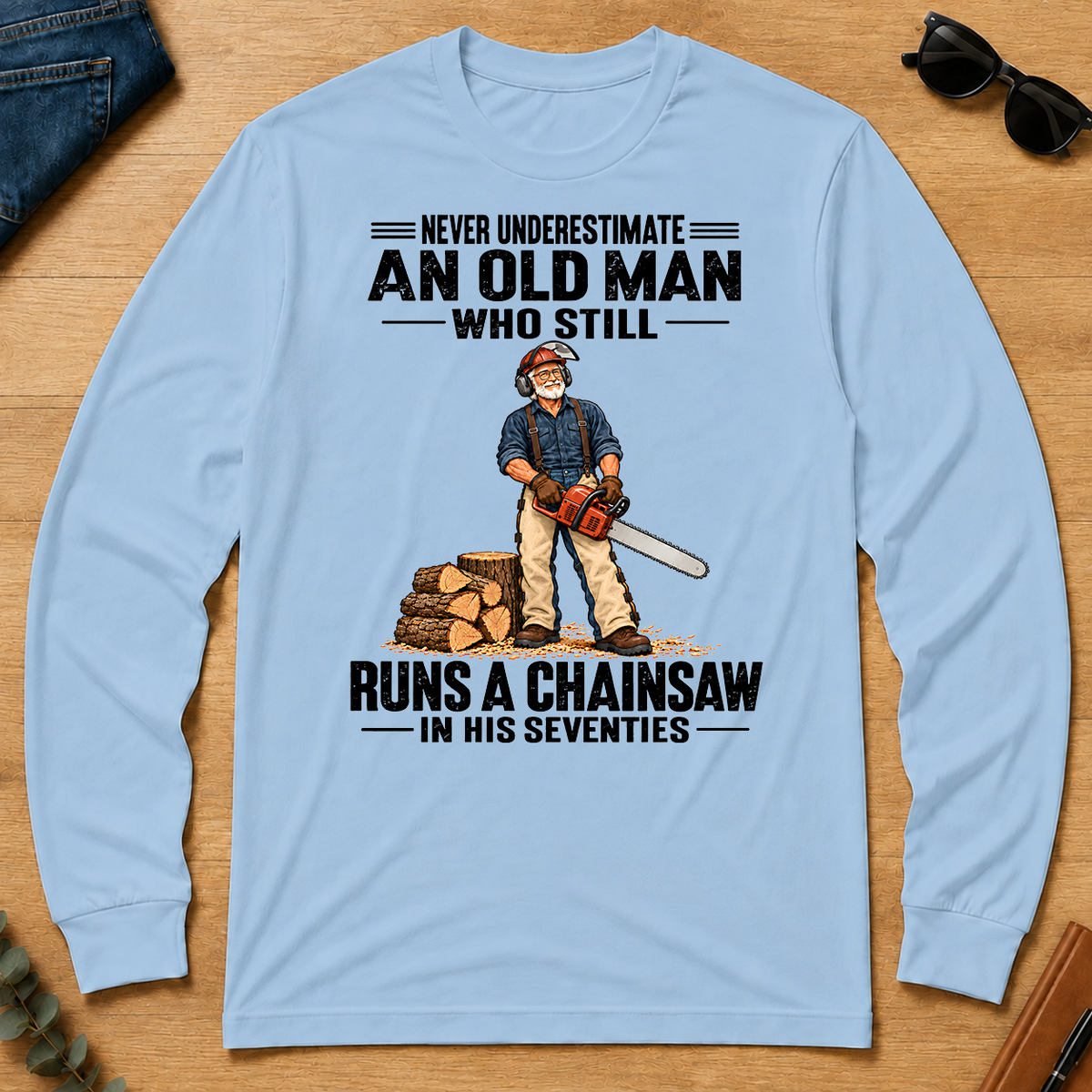 An Old Man Still Runs A Chainsaw In His 70s - light-blue - LST2D-LightBlue