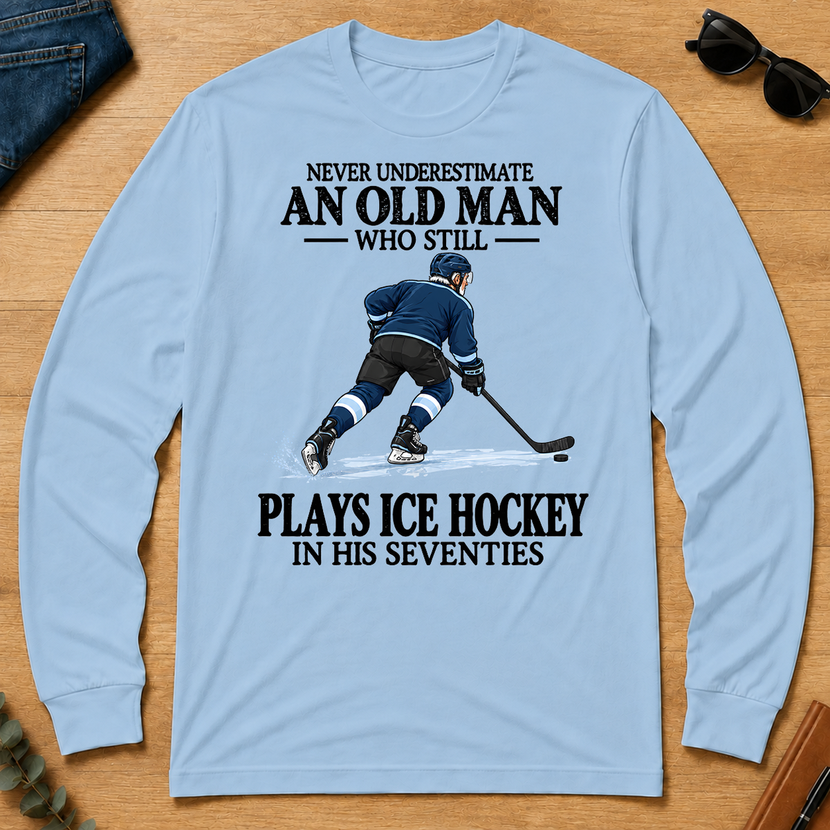An Old Man Still Plays Ice Hockey In His Seventies - light-blue - LST2D-LightBlue