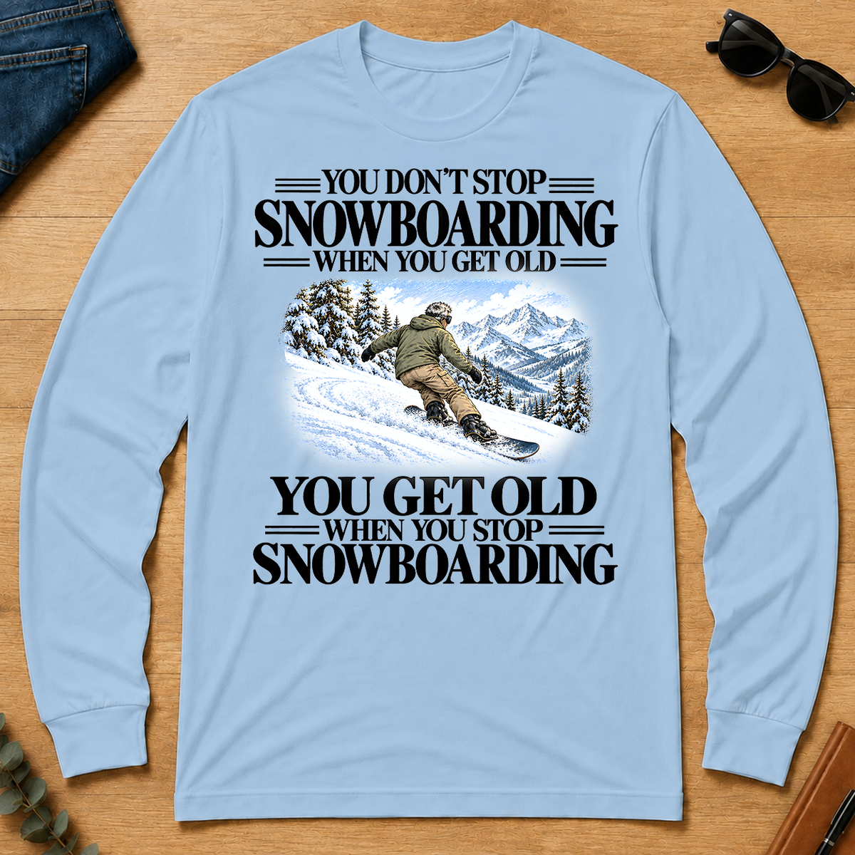 Don't Stop Snowboarding Vintage Art - light-blue - LST2D-LightBlue