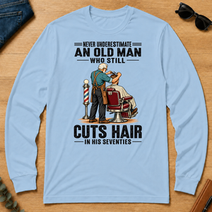 An Old Man Still Cuts Hair In His 70s - light-blue - LST2D-LightBlue