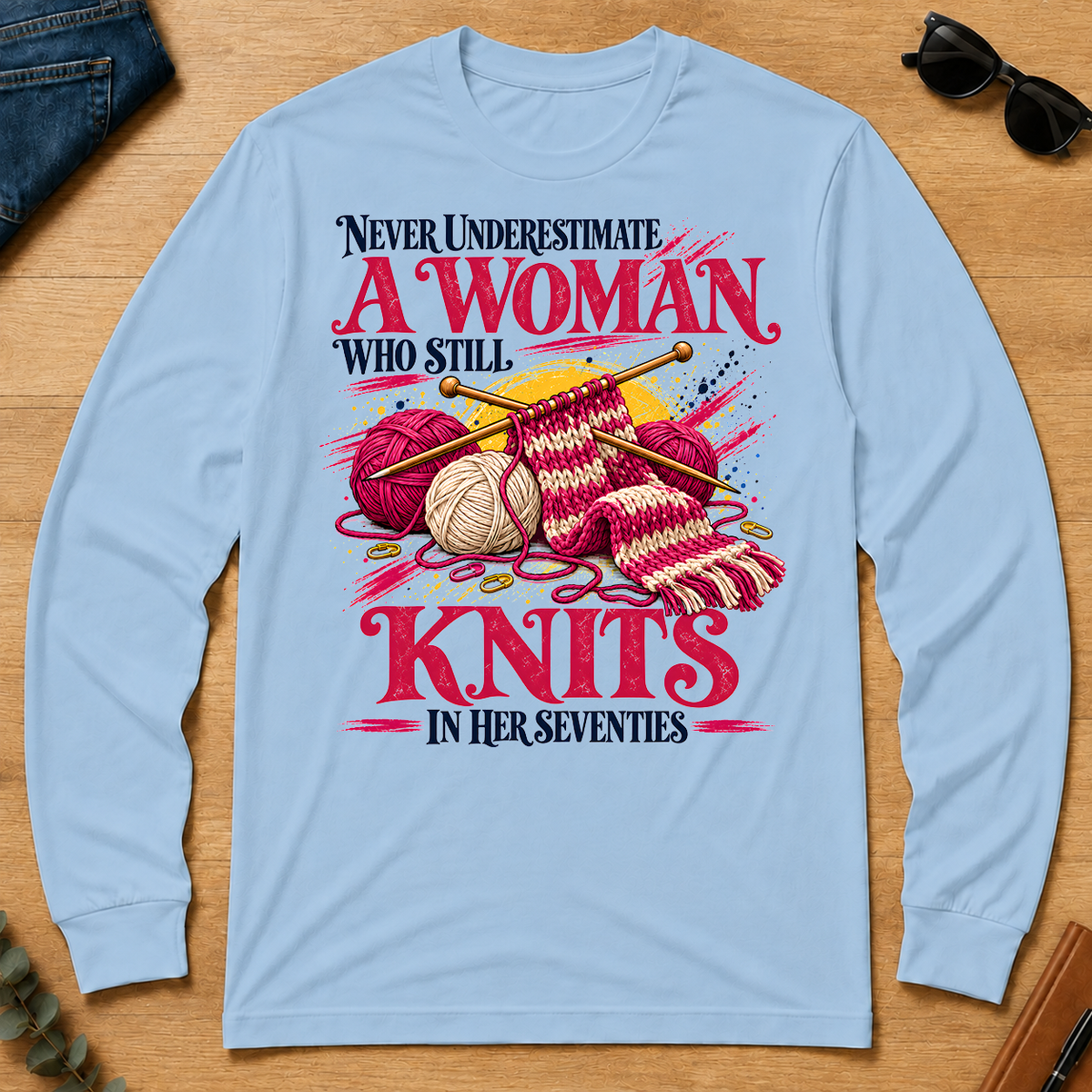 A Woman Still Knits In Her Seventies - light-blue - LST2D-LightBlue