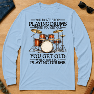Don't Stop Playing Playing Drums Vintage Art - light-blue - LST2D-LightBlue