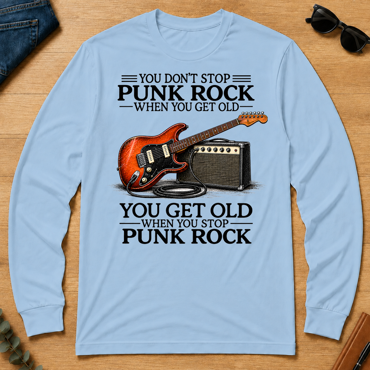Don't Stop Playing Punk Rock Vintage Art - light-blue - LST2D-LightBlue