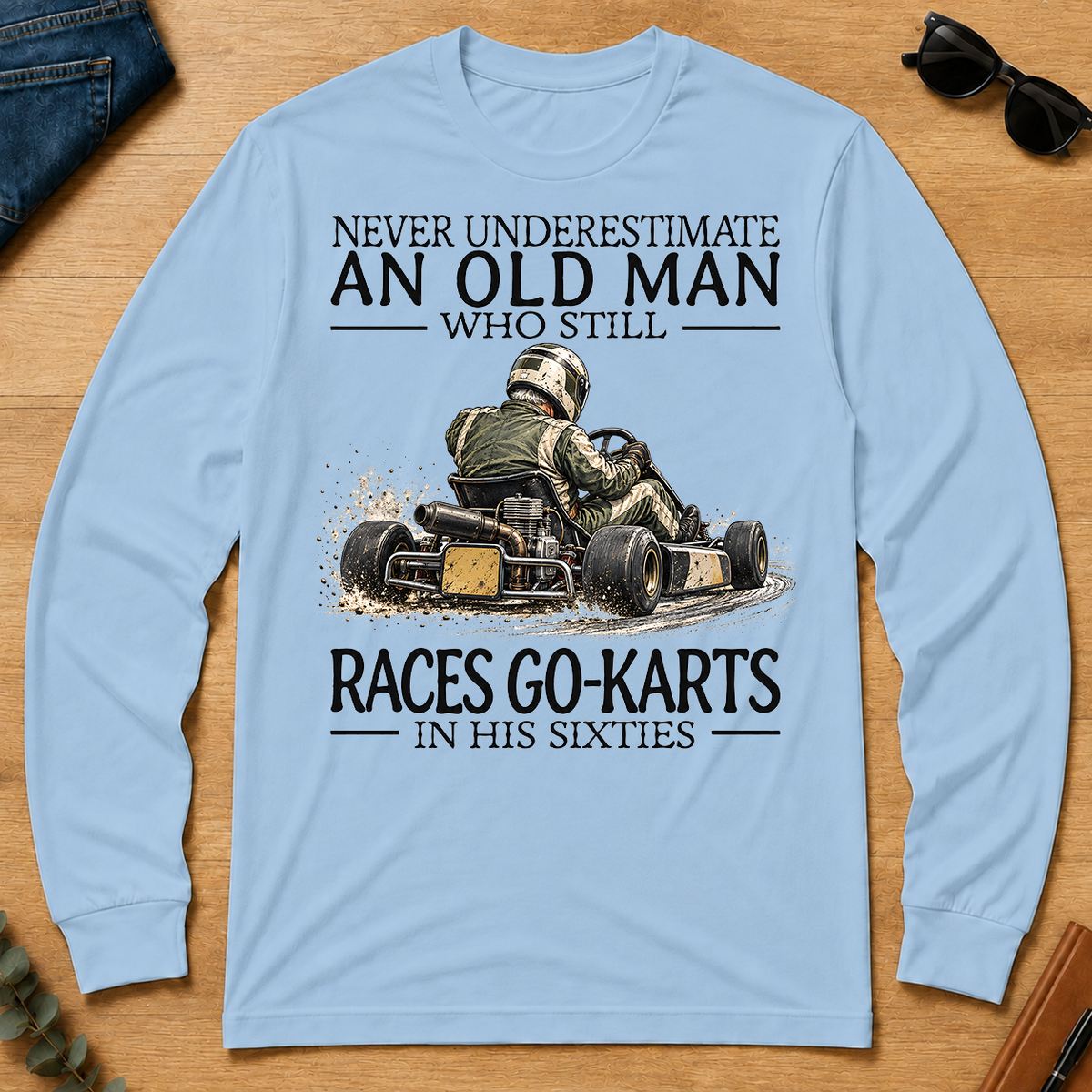 An Old Man Who Still Races Go-Karts In His Sixties - light-blue - LST2D-LightBlue