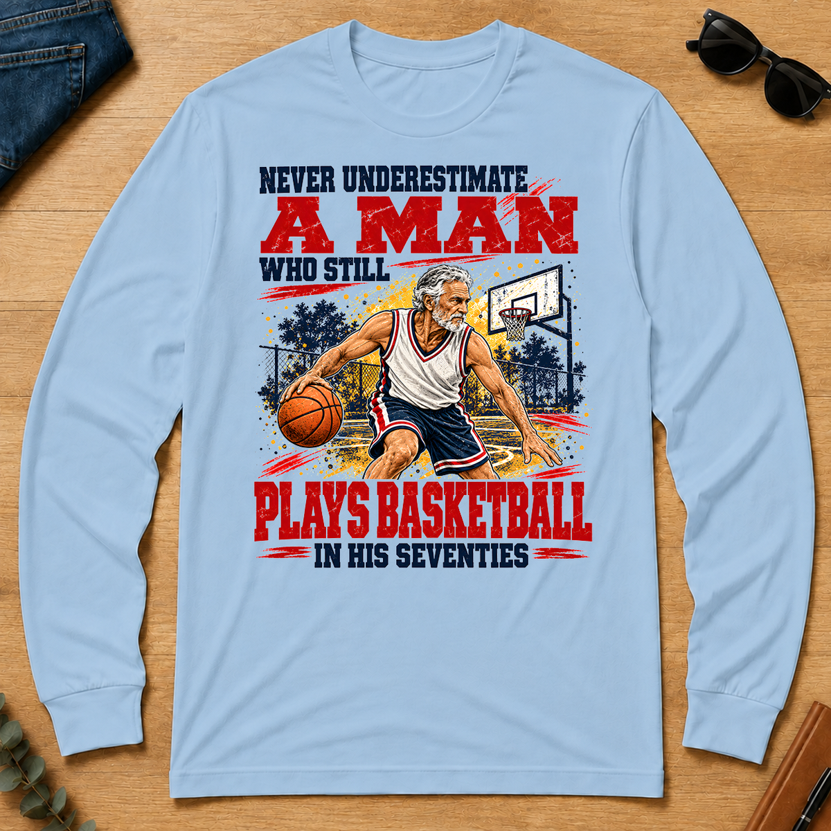 A Man Still Plays Basketball In His 70s - light-blue - LST2D-LightBlue