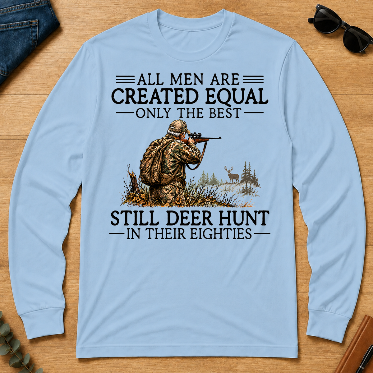 All Men Are Created Equal Deer Hunting 80s - light-blue - LST2D-LightBlue