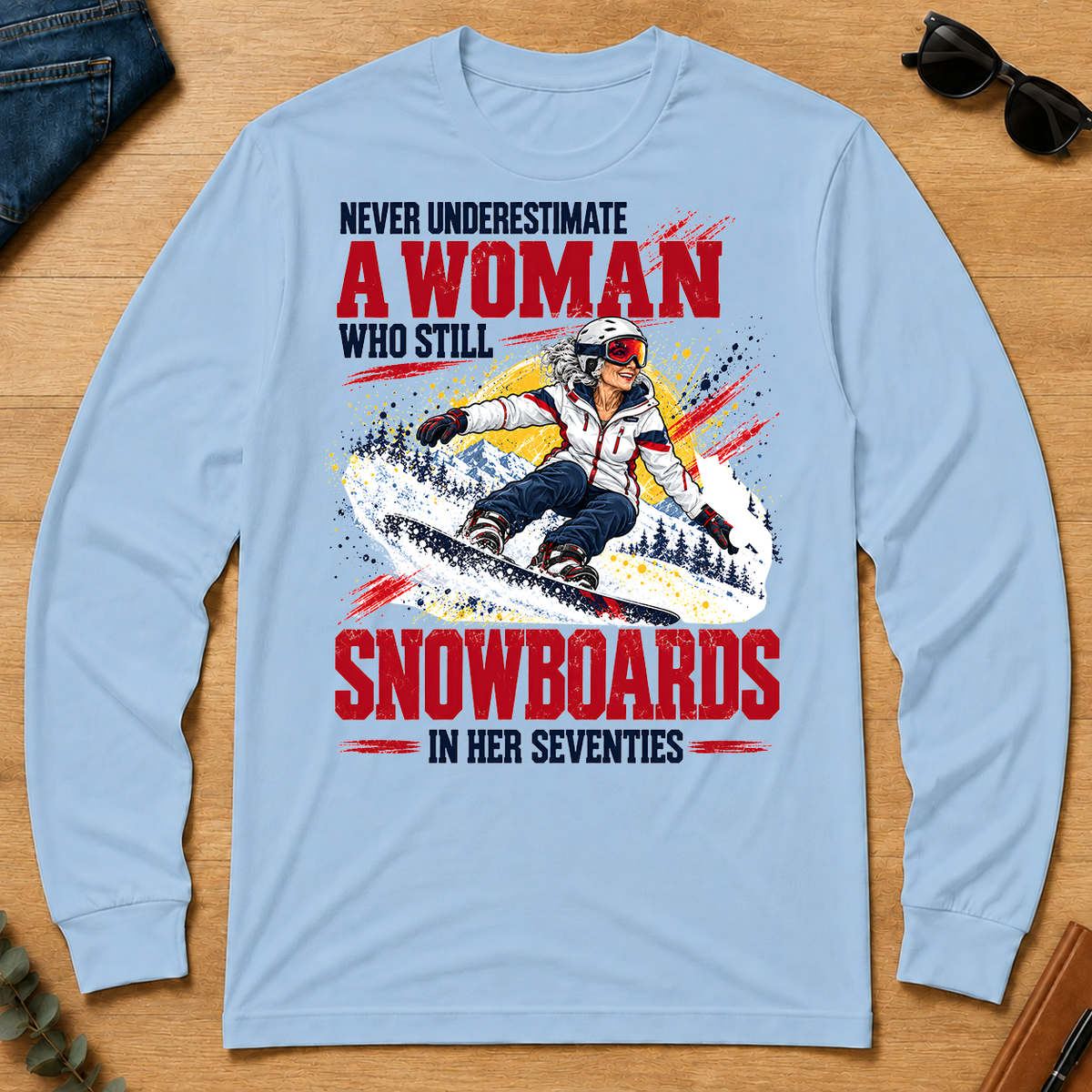 A Woman Still Snowboards In Her 70s - light-blue - LST2D-LightBlue
