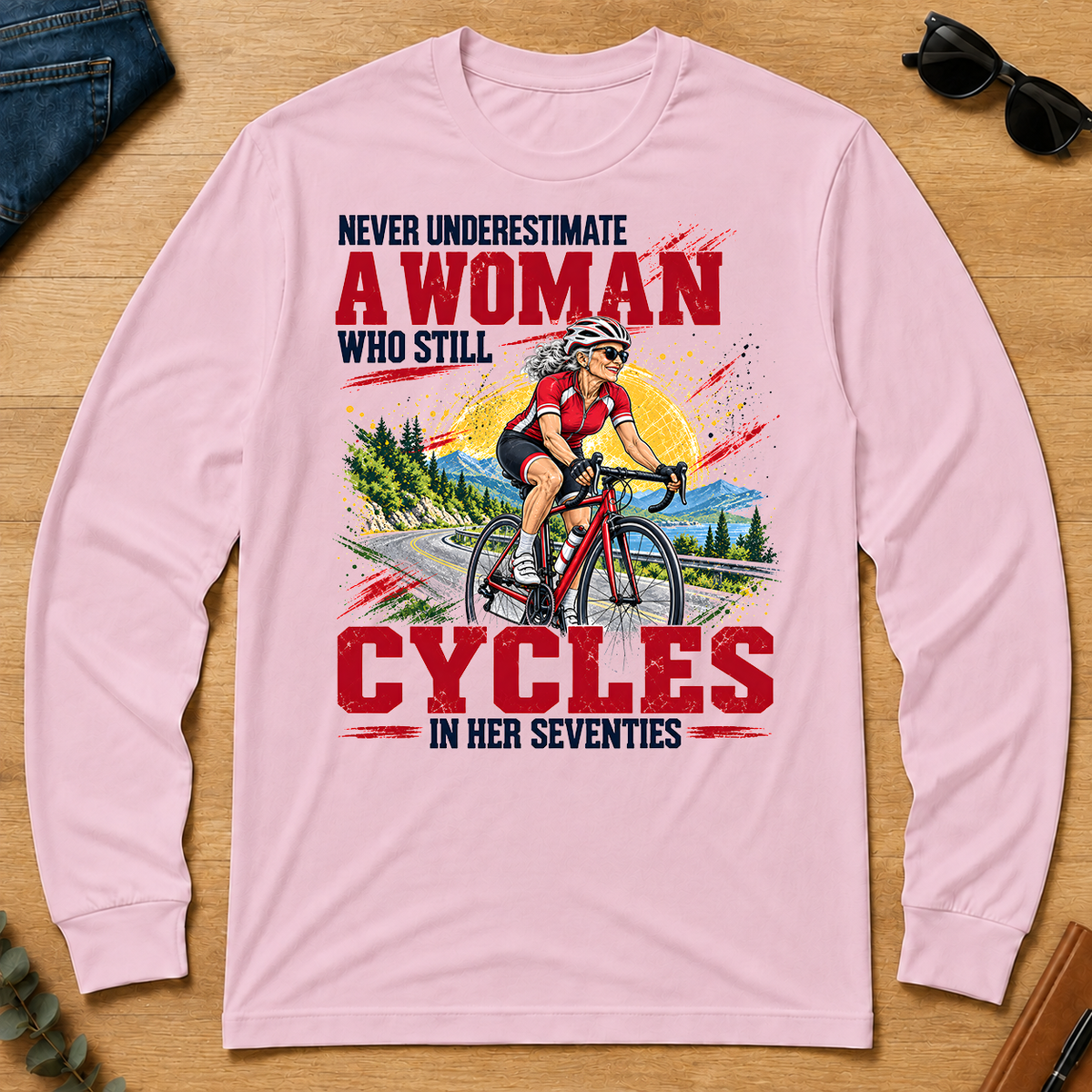 A Woman Still Cycles In Her 70s - light-pink - LST2D-LightPink