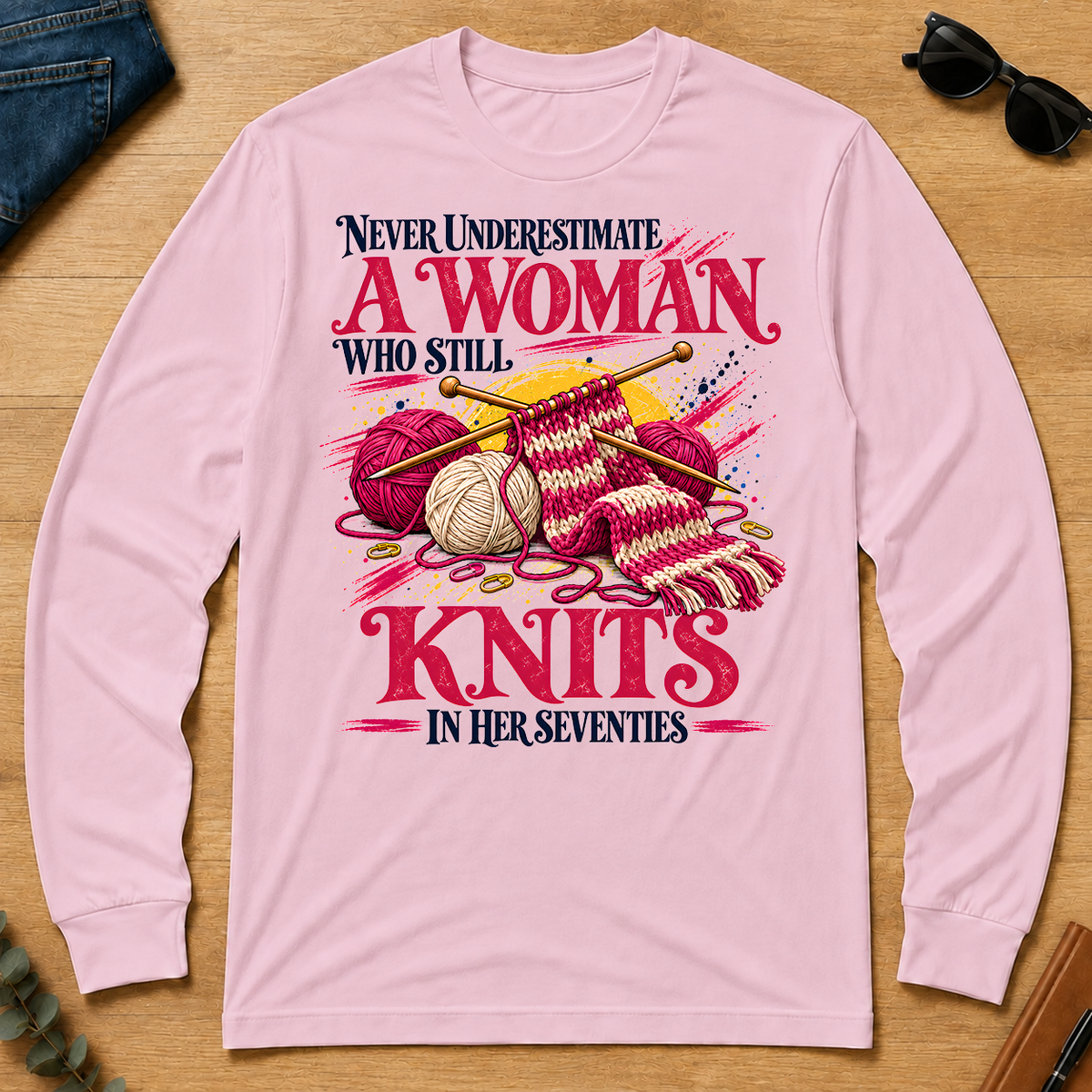 A Woman Still Knits In Her Seventies - light-pink - LST2D-LightPink