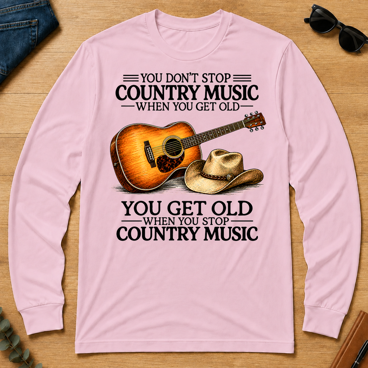 Don't Stop Playing Country Music Vintage Art - light-pink - LST2D-LightPink