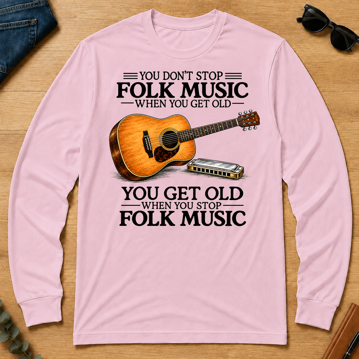 Don't Stop Playing Folk Music Vintage Art - light-pink - LST2D-LightPink