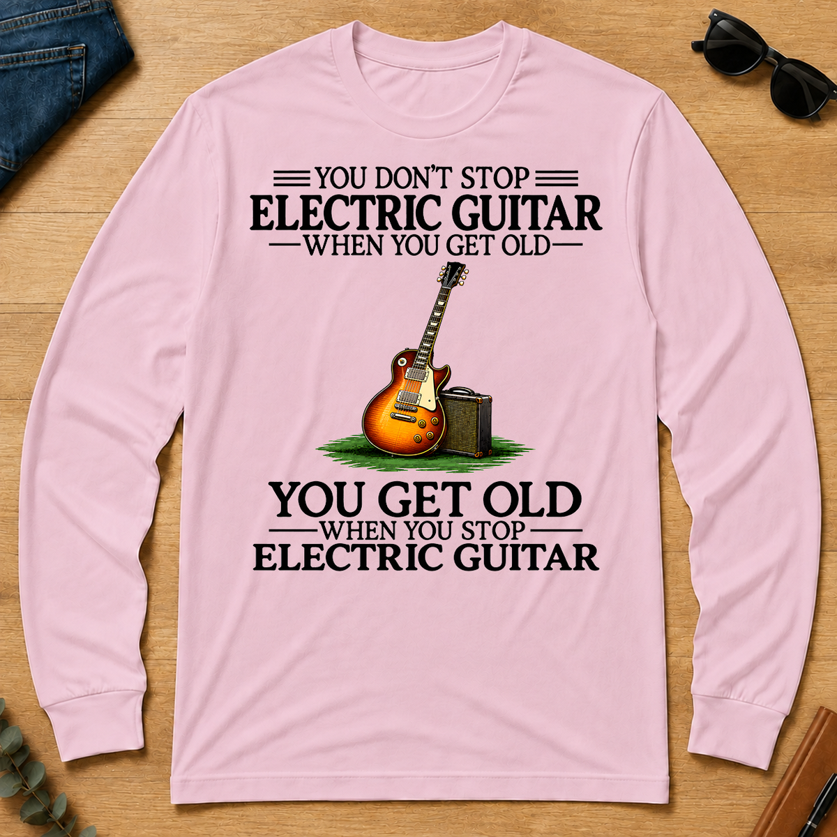 Don't Stop Playing Electric Guitar Vintage Art - light-pink - LST2D-LightPink