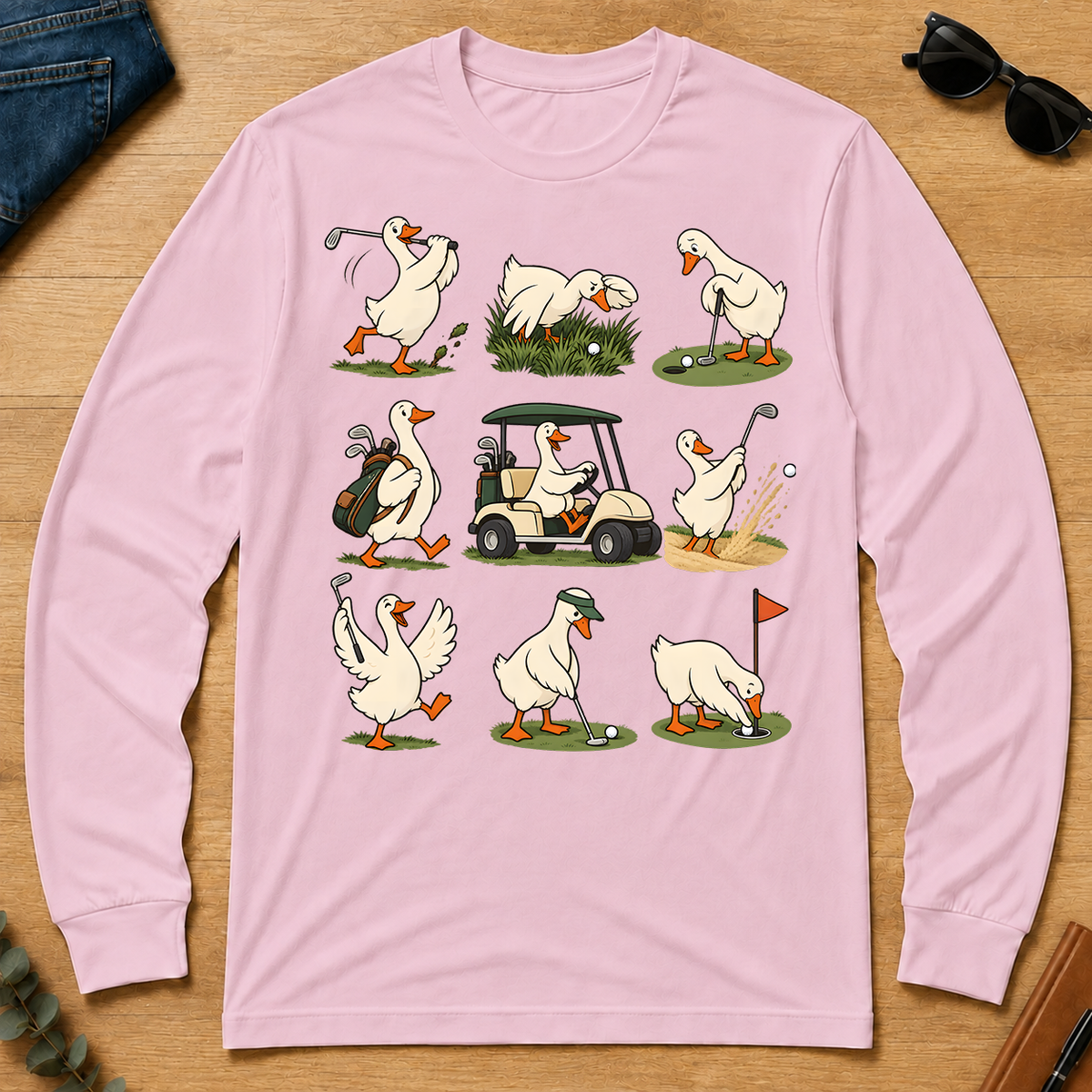 Funny Ducks Playing Golf - light-pink - LST2D-LightPink