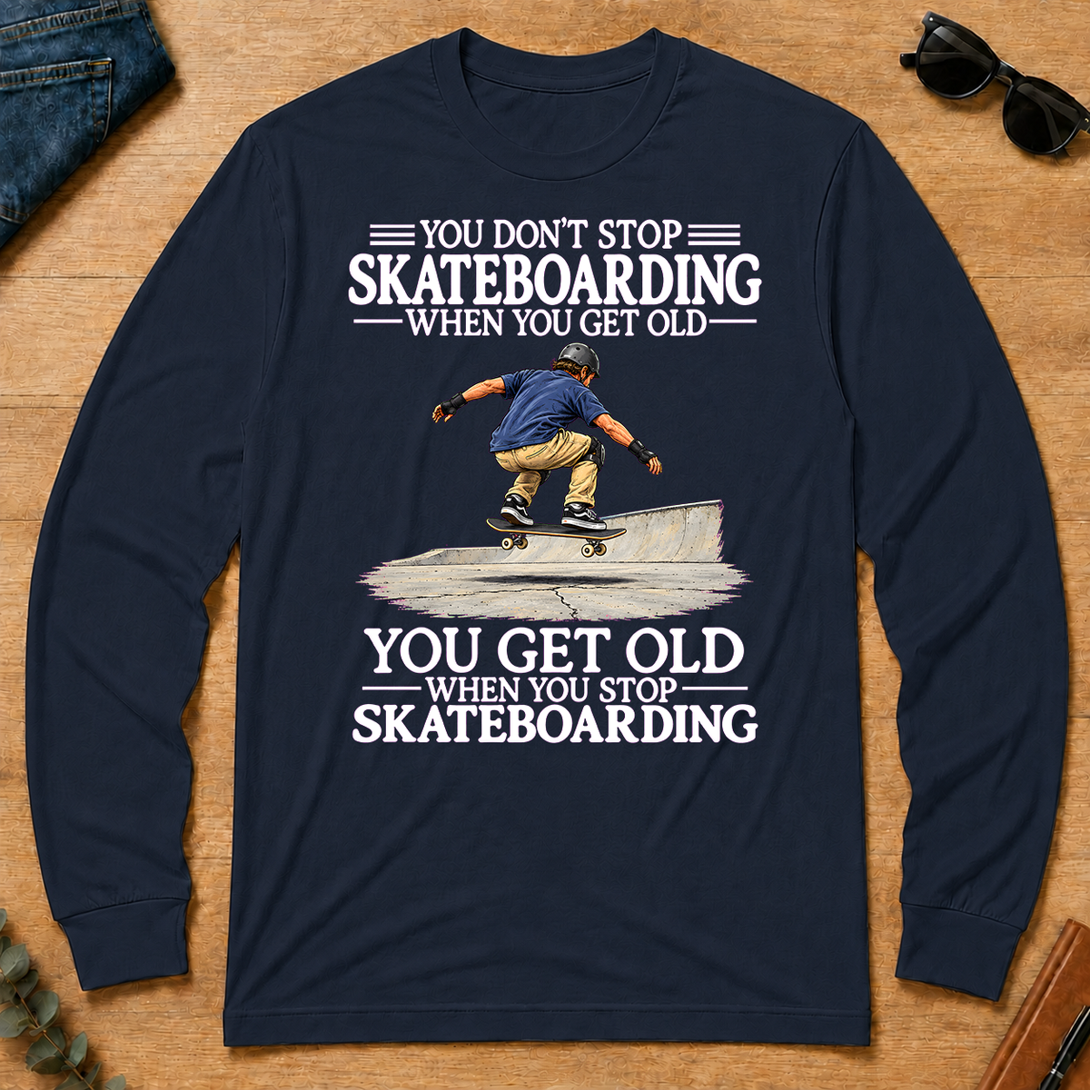 Old Man Don't Stop Skateboarding - navy - LST2D-Navy