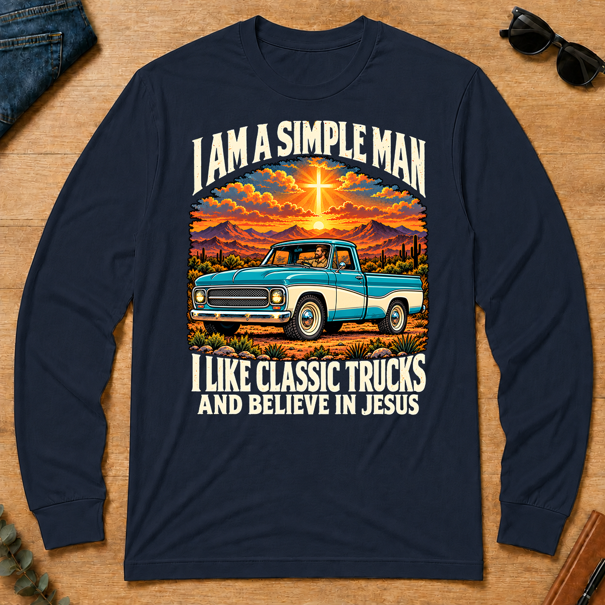 I Like Classic Trucks & Believe In Jesus - navy - LST2D-Navy