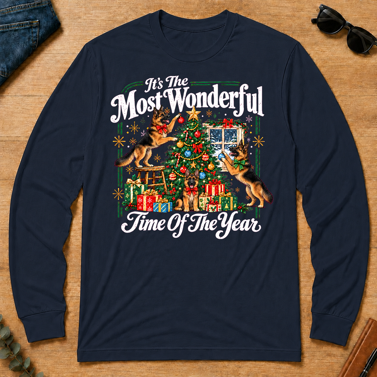 Wonderful Christmas German Shepherd - navy - LST2D-Navy