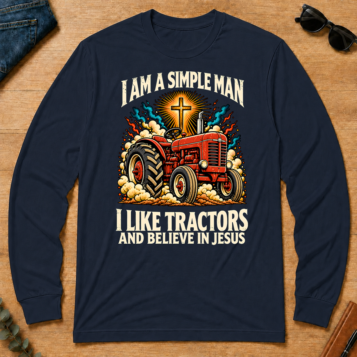I Like Tractors & Believe In Jesus - navy - LST2D-Navy